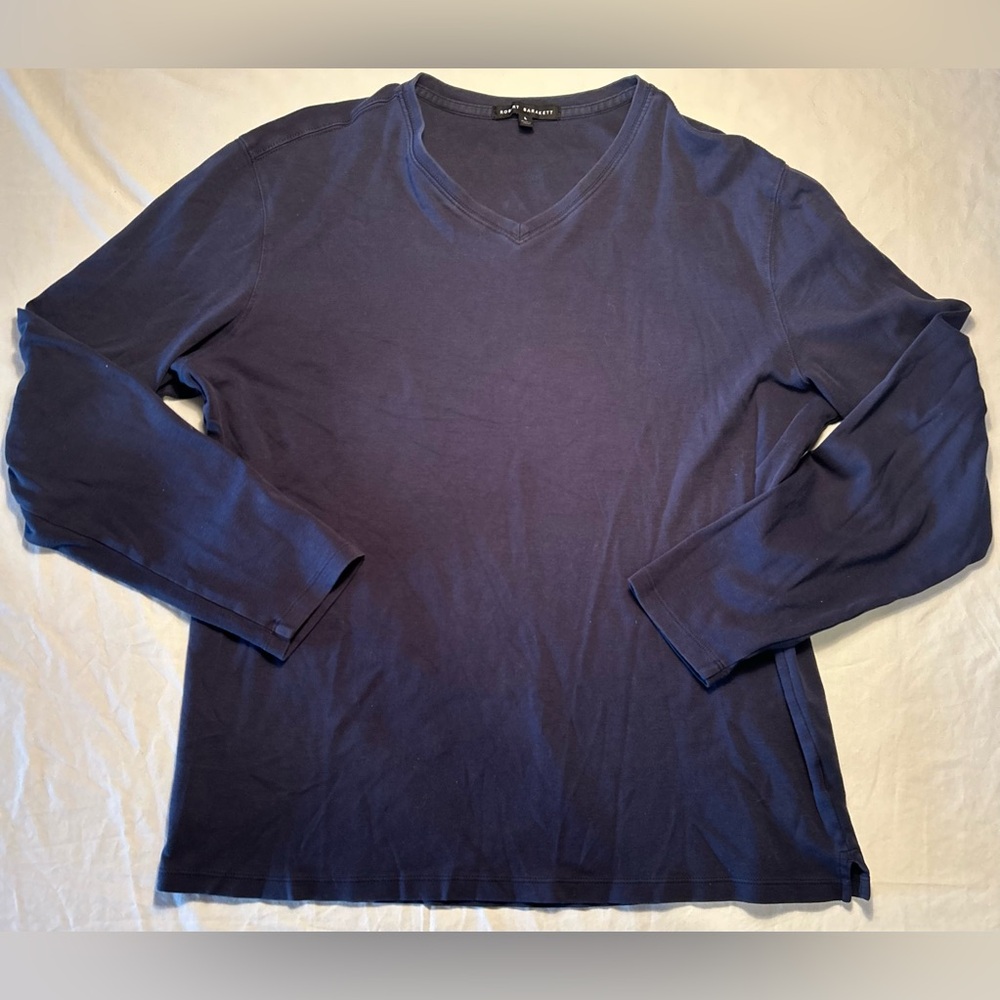 Robert Barakett Men's Large Navy Blue V-Neck Tee Long Sleeve
